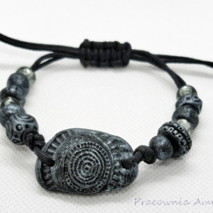 polymer clay bransoletka regulowana czerń ze srebrem męska/damska