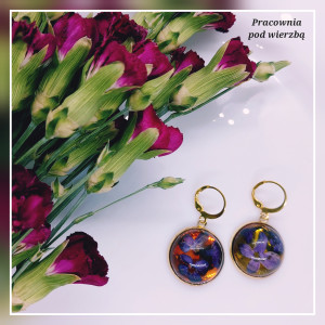 Kolczyki wiszące zielone kwiat czosnku żywica stal