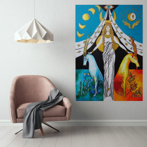 duży obraz  kolorowy  na płótnie kapłanka z rydwanem