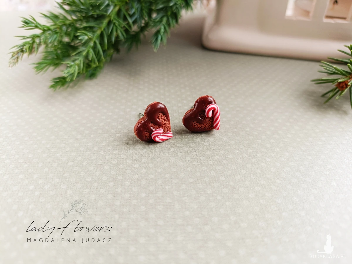 Kolczyki serduszka z cukrowymi laskami