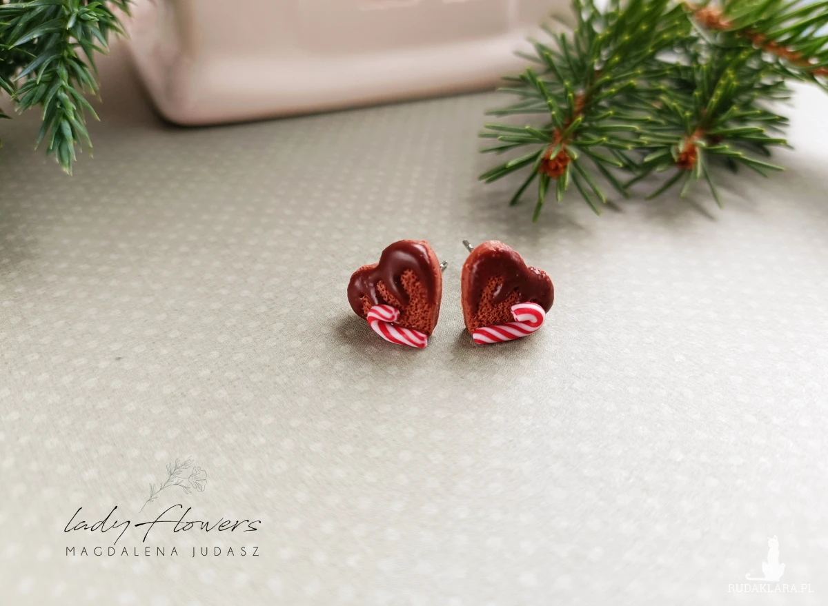 Kolczyki serduszka z cukrowymi laskami