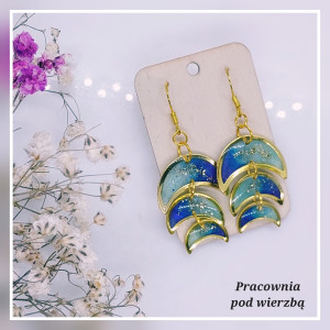 Kolczyki wiszące kosmos trzy księżyce lunula stal ręcznie malowane