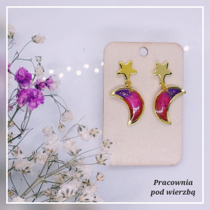 Kolczyki wiszące kosmos księżyc gwiazda lunula stal ręcznie malowane