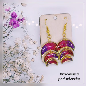 Kolczyki wiszące kosmos trzy księżyce lunula stal ręcznie malowane