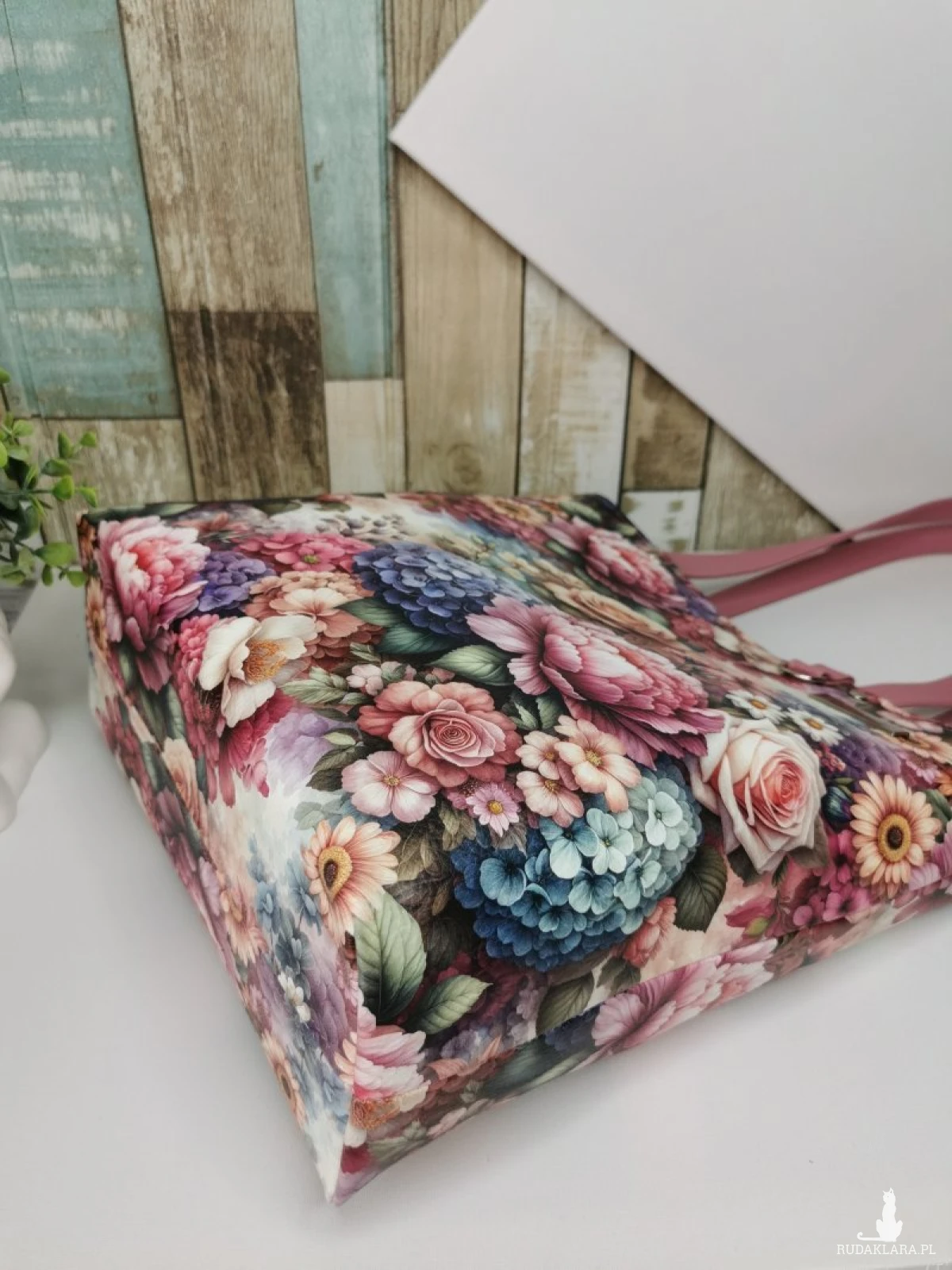 Torebka damska shopper bag torebka na ramię zamykana ekoskóra  - kwiaty
