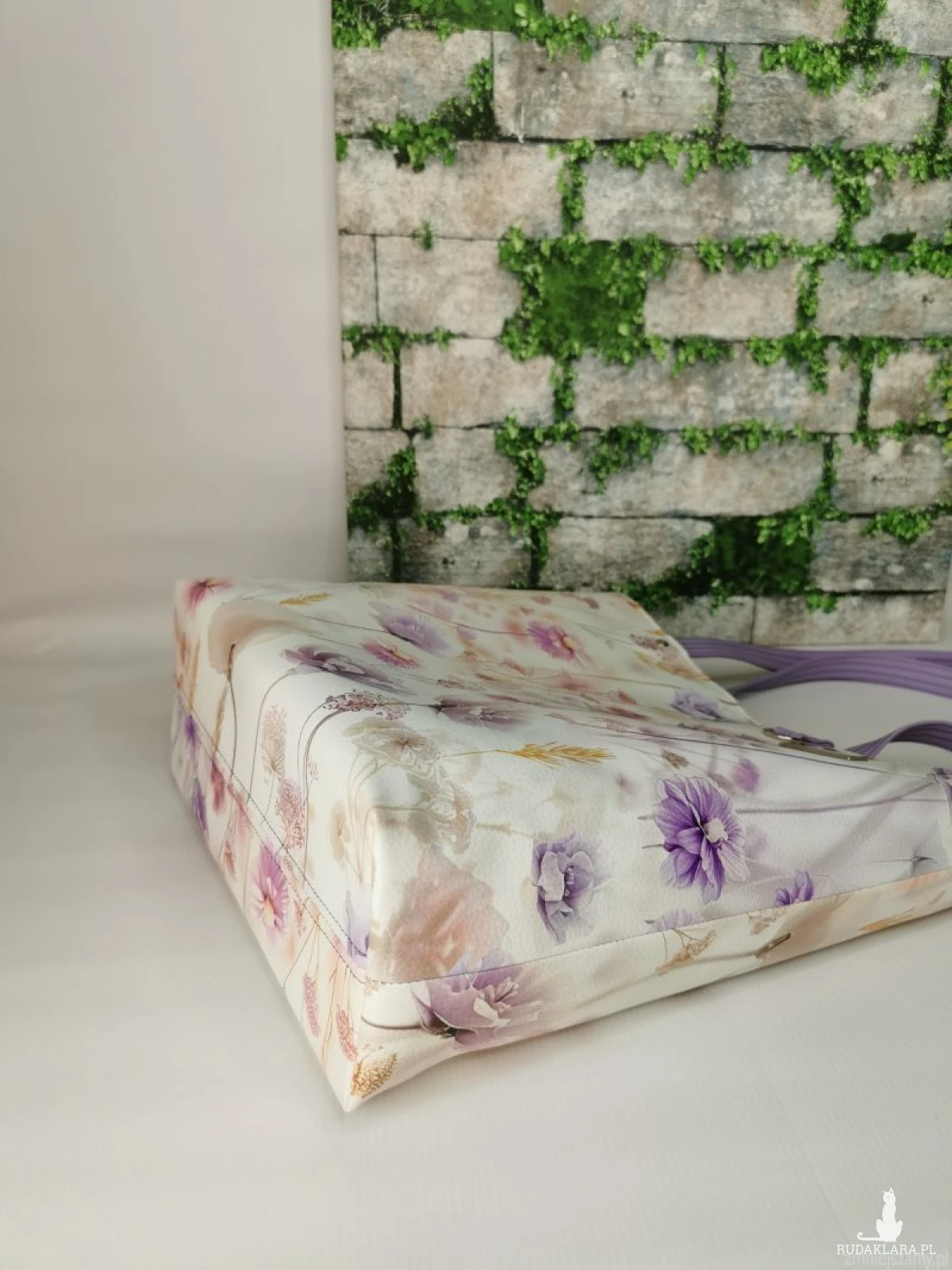 Torebka damska shopper bag torebka na ramię zamykana ekoskóra  - polne kwiaty