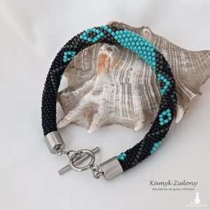 Bransoletka turkusowo-brązowa - wykończenia ze stali chirurgicznej