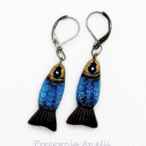 polymer clay niebieskie rybki kolczyki