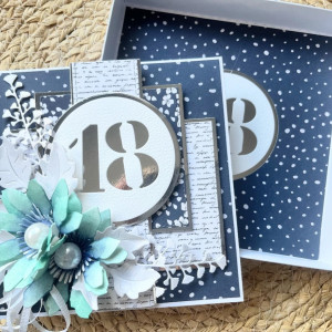 230,kartka na 18 urodziny w pudełku z elementem lustrzanego srebra