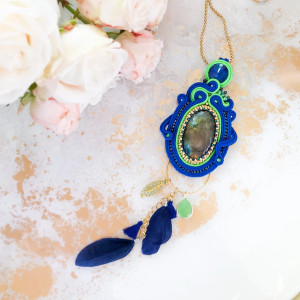 Wisior sutasz Naturals boho z labradorytem - granatowy