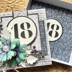 231,kartka na 18 urodziny w pudełku z elementem lustrzanego srebra