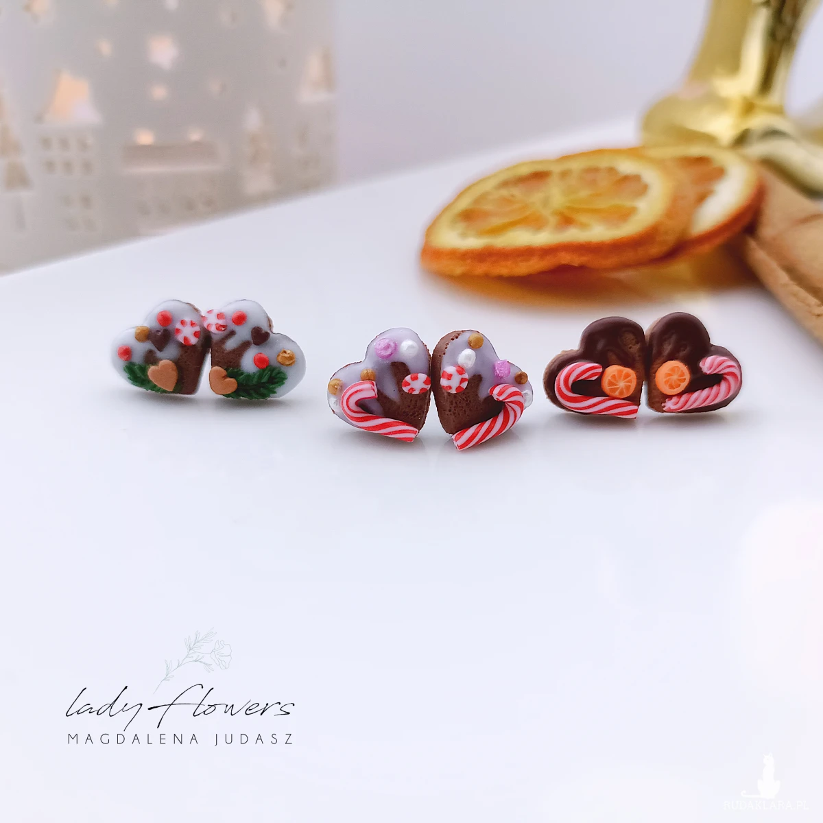 Kolczyki serduszka z różowym lukrem