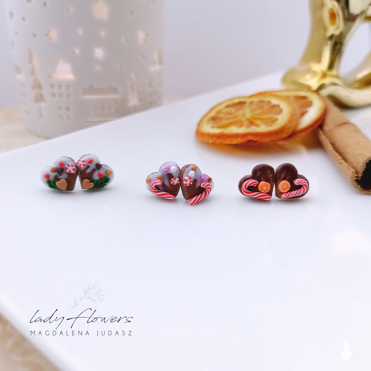 Kolczyki serduszka z różowym lukrem