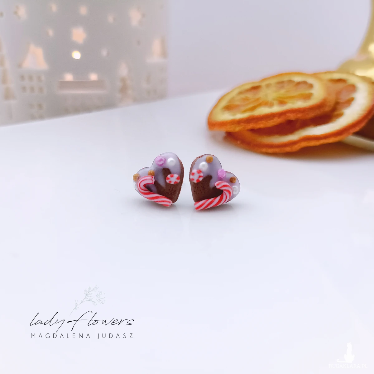 Kolczyki serduszka z różowym lukrem