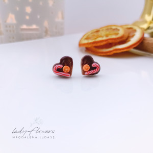 Kolczyki serduszka z czekoladową polewą i pomarańczą