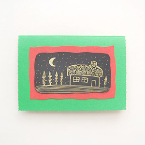 zielona kartka świąteczna, bajowa kartka z domkiem, Boże Narodzenie kartki ręcznie rysowane, domek kartka, dom kartka, kartka z domem, kartki na Nowy Rok