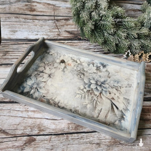 Drewniana taca - zima, kwiaty
