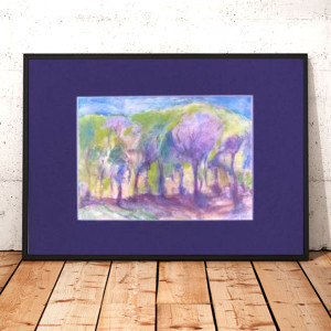 pejzaż obraz malowany ręcznie, mała akwarela z pejzażem, mały rysunek do salonu, kolorowy obrazek na ścianę