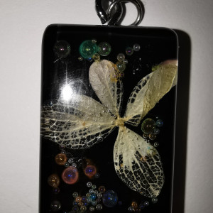 Wisiorek z hortensja, prawdziwy kwiat, prostokątny naszyjnik, czarny naszyjnik