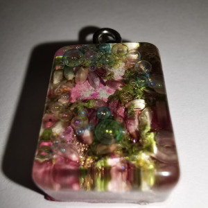 Wisiorek z wrzosem, wrzosy, różowy naszyjnik, prostokąt