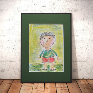 rysunek dla chłopca, ręcznie malowany obrazek z chłopczykiem, chłopiec rysunek A4, kolorowy obrazek z chłopcem, dekoracja na ścianę do dziecięcego pokoju