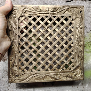 Kratka wentylacyjna lub do kominka z mosiadzu autorski wzor wlasny projekt -liscie ciemna