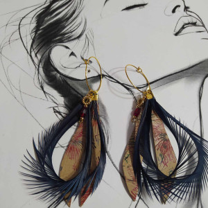 Kolczyki z włoskiej skóry piór i stali chirurgicznej boho