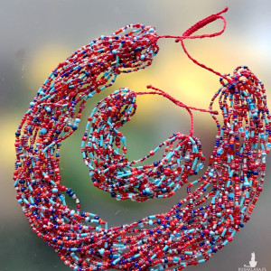 Naszyjnik Czerwone Turkusowe Drobiny Na Sznurku nasz24.128