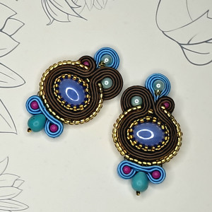 Tamara - niebiesko brązowe kolczyki sutasz