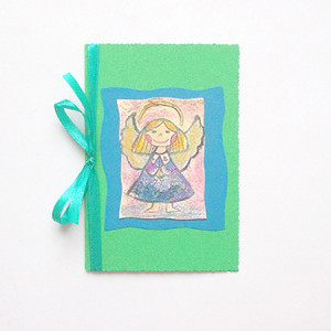 zielona kartka świąteczna, Boże Narodzenie kartka z aniołkiem, aniołek kartka ręcznie rysowana, kartki malowane ręcznie, kartki dla firm, rustykalne kartki na święta Bożego Narodzenia