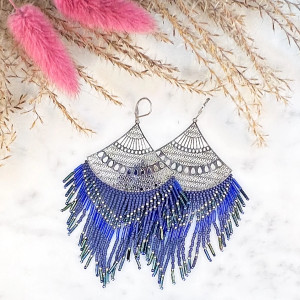 Kolczyki koralikowe Fiesta - granatowe