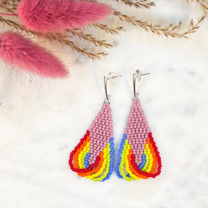 Kolczyki koralikowe Bonita - tęczowe z różem