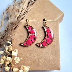 Kolczyki księżyc z suszonymi kwiatami