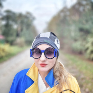 Czapka patchworkowa  z łabedziami