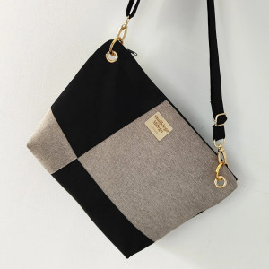 Torebka R U T H - patchworkowa torebka, nubuk i tkanina pleciona