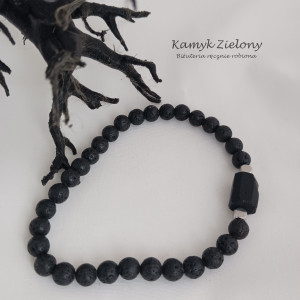 Turmalin, lawa wulkaniczna - męska bransoletka z kamieni naturalnych