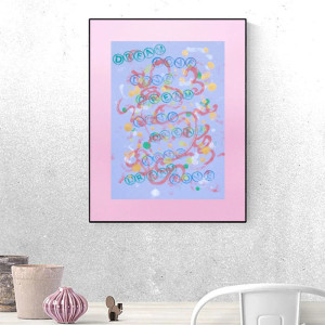 boho dekoracja na ścianę, abstrakcyjny obraz malowany ręcznie, kolorowa abstrakcja do sypialni, napisy grafika 30x40, dream love obraz, dream love rysunek do loftu, styl memphis obraz