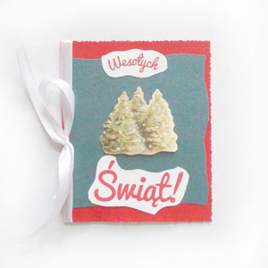 choinka kartka na Boże Narodzenie, zielono czerwona kartka na Święta, świąteczna kartka z choinką, fajne kartki bożonarodzeniowe, Boże Narodzeni kartki dla firm, puste kartki świąteczne