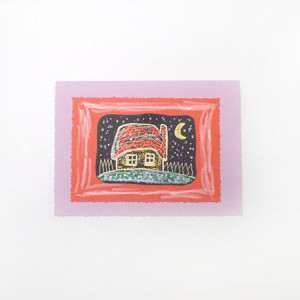 bajkowa kartka ręcznie rysowana, malowana ręcznie kartka z domkiem, świąteczne kartki dla firm, kartki na Boże narodzenie, noworoczne kartki bez życzeń, kartki na Nowy Rok