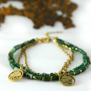 Bransoletka z jadeitów z koniczynkami na szczęście