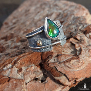 Pierścionek srebrny z ognistym opalem etiopskim regulowany