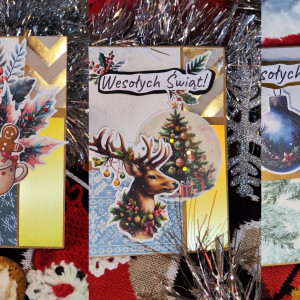 Zestaw 5 ręcznie robionych kartek świątecznych z kopertami kraft
