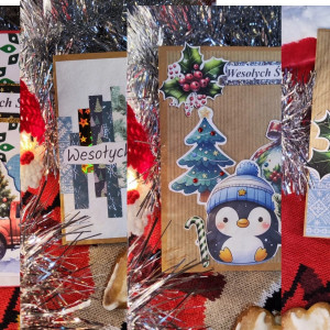 Zestaw 7 ręcznie robionych kartek świątecznych z kopertami kraft