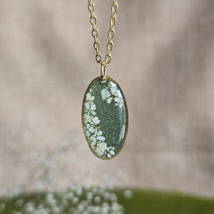 Złota jajowata zawieszka złoty wisiorek kwiat naszyjnik żywica z żywicy suszone kwiaty z kwiatami naturalne kobieca dziewczęca zielony brokat dzika marchew