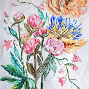 Obraz bukiet rysowany kredkami a4