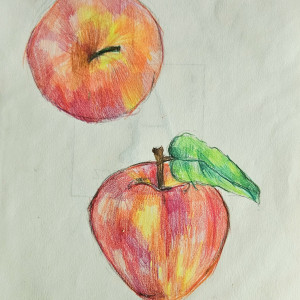 Obraz jabłka rysowany kredkami a4