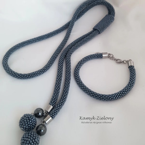 Hematytowy naszyjnik i bransoletka - wykończenia ze stali chirurgicznej