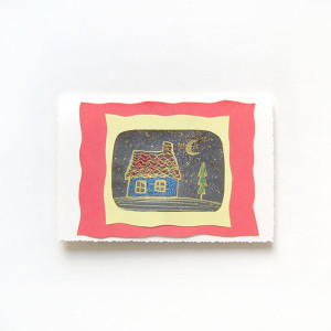 domek kartka ręcznie rysowana, dom kartka na Święta, bajkowa kartka z domem, Boże Narodzenie kartka z domkiem, kartki na Nowy Rok, kartki noworoczne