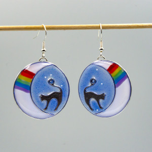 Kolczyki tęczowe z żywicy z kotem 006