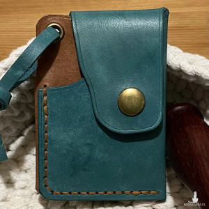 Mały portfel skórzany turkusowo brązowy ręcznie uszyty